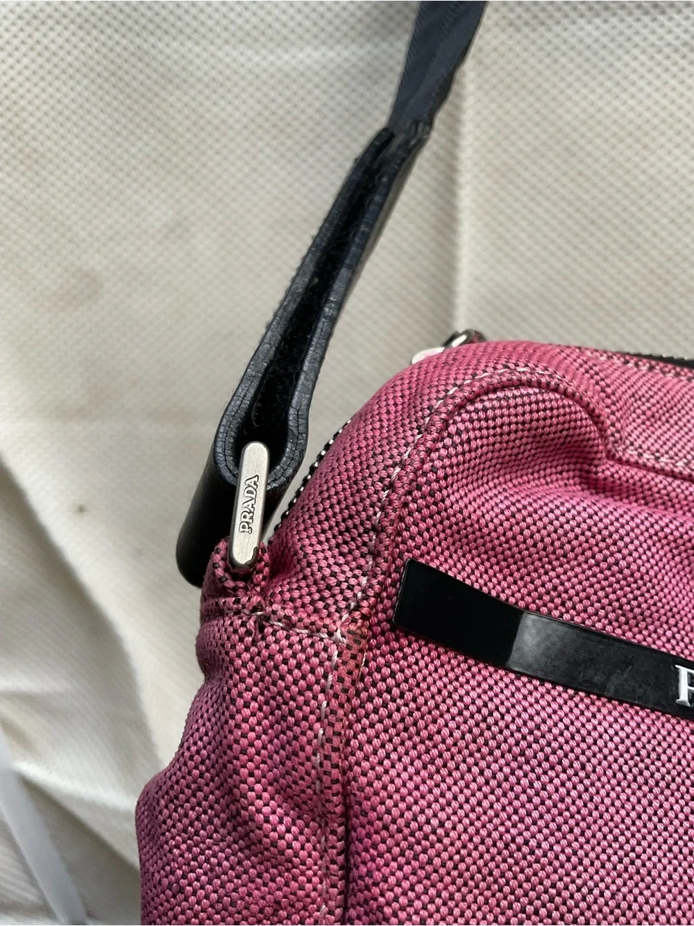 Prada Pink Canvas Shoulder Bag with Black Strap - Picture 4 of 8